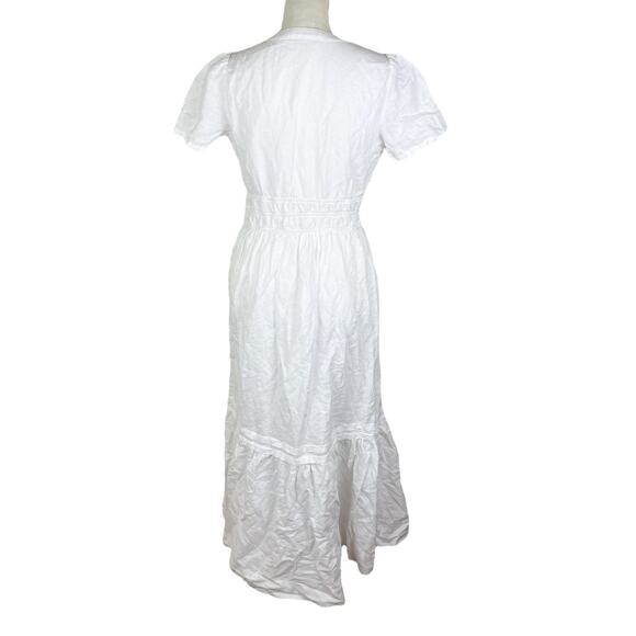 J. McLaughlin White Poplin Linen Cotton Midi Dress Short Sleeve V-Neck Sz Small - Picture 2 of 6